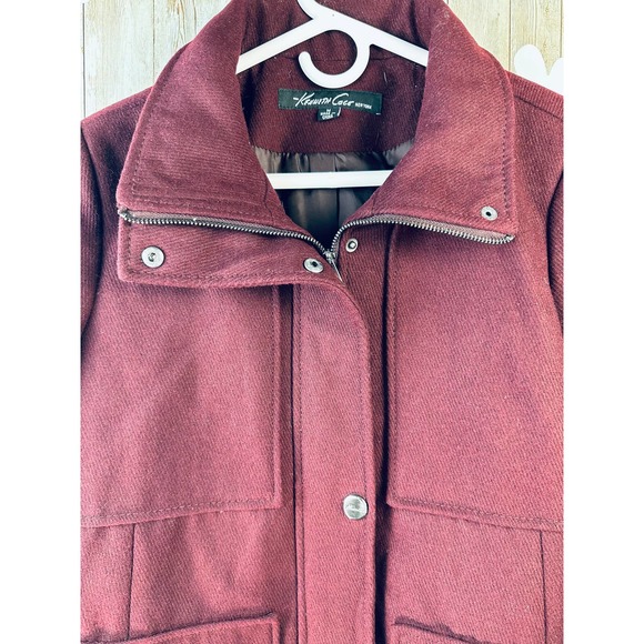 Kenneth Cole New York Women's Coat Sz M Wine Cranberry Wool Blended Snap Zipper - Picture 4 of 10